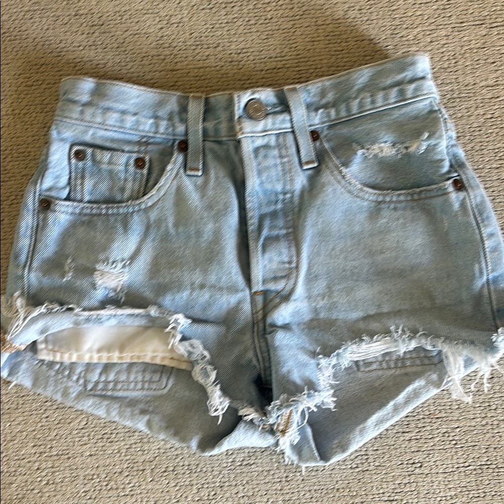 Levi's 501 Light Wash Jean Shorts Distressed High-Waisted
